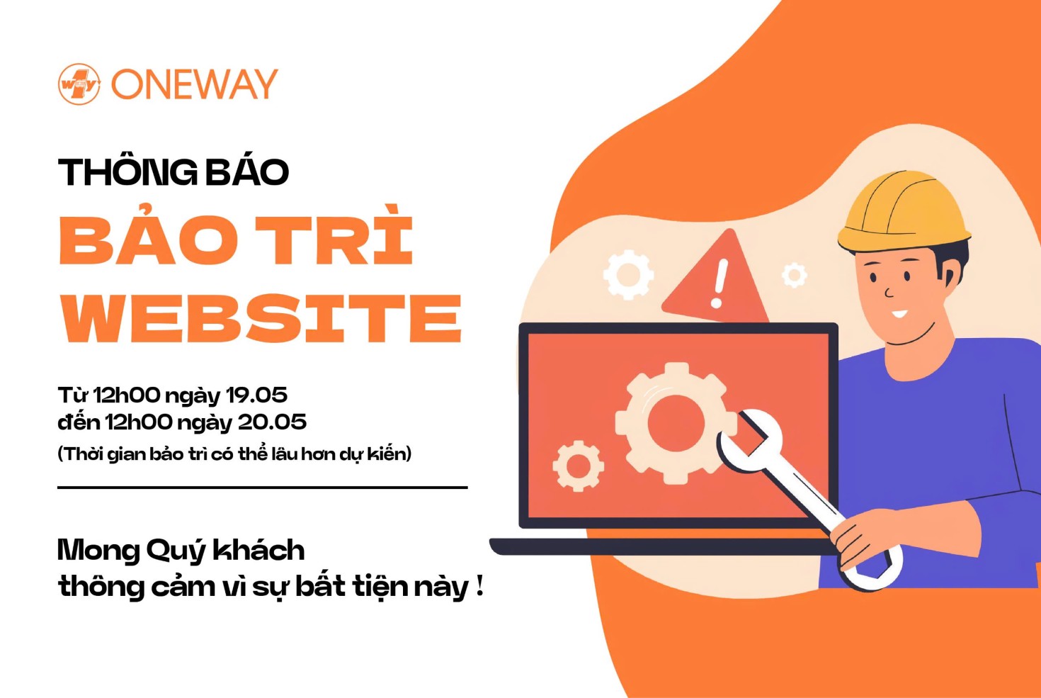 THÔNG BÁO TẠM DỪNG HOẠT ĐỘNG WEBSITE ONEWAY ĐỂ BẢO TRÌ HỆ THỐNG