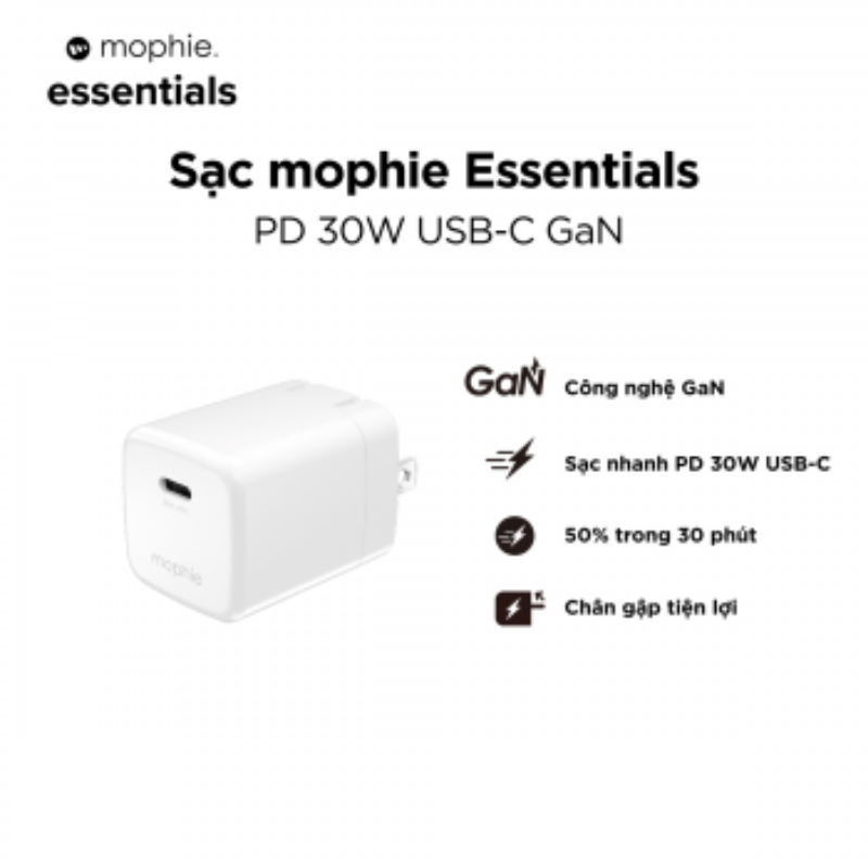 Sạc mophie Essentials PD 30W USB-C GaN - 409916728, 409916729