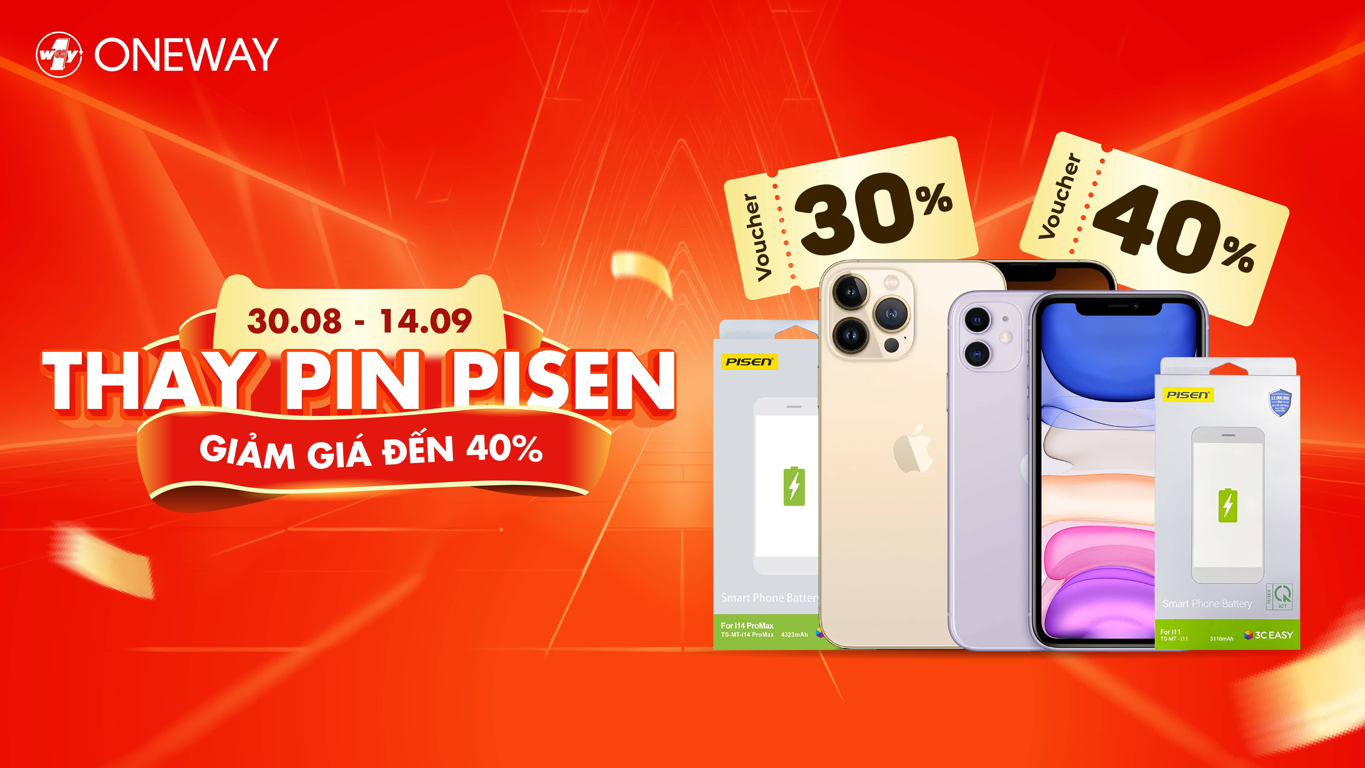 Thay pin Pisen cho iPhone chính hãng tại Oneway – Giảm đến 40%