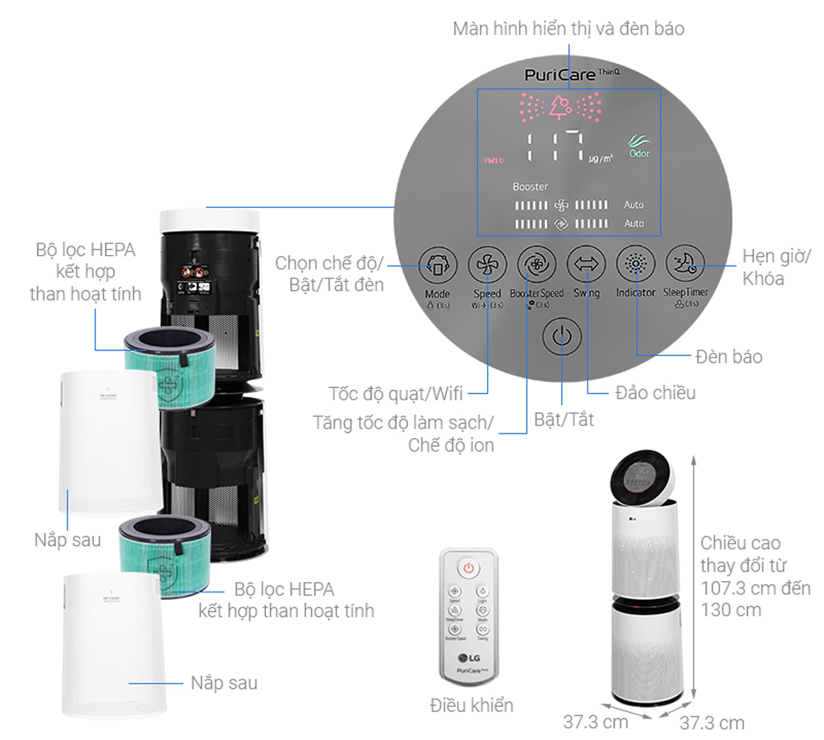 Thiết kế sang trọng với cảm biến thông minh của máy lọc không khí LG PuriCare 2 tầng SafePlus