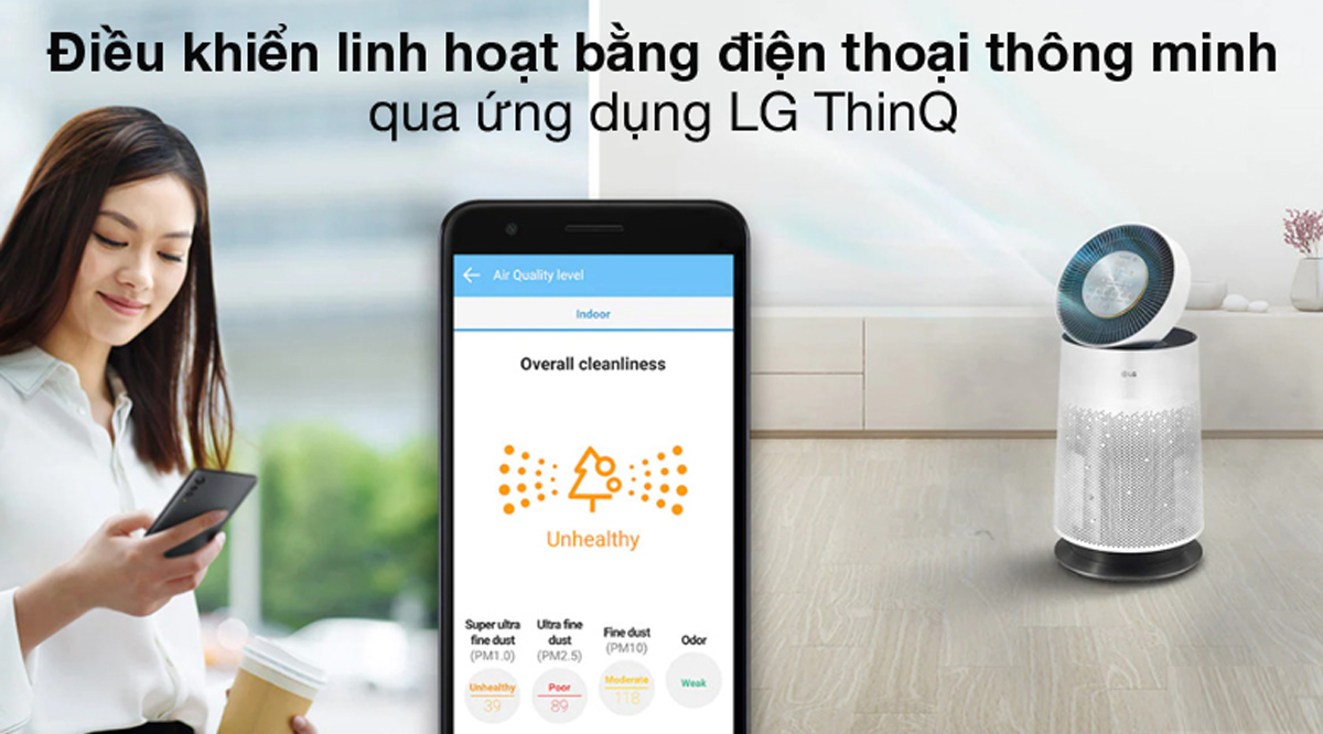 Ứng dụng LG ThinQ™cho phép bật máy lọc không khí ngay cả khi bạn không ở nhà
