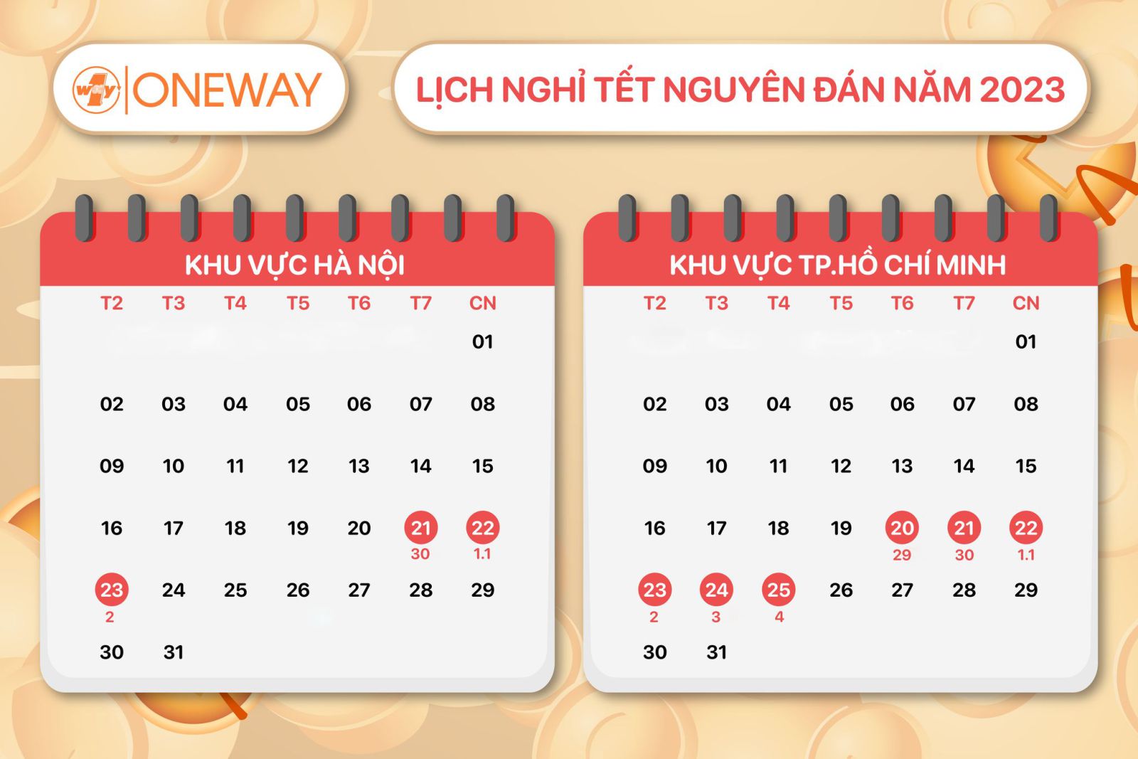 OneWay thông báo lịch nghỉ Tết nguyên đán 2023