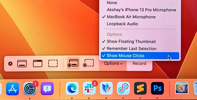Hiển thị các thao tác bấm chuột khi quay màn hình trên MacBook