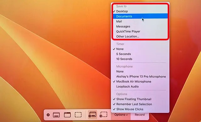 Thay đổi thư mục đích lưu video quay màn hình trên MacBook