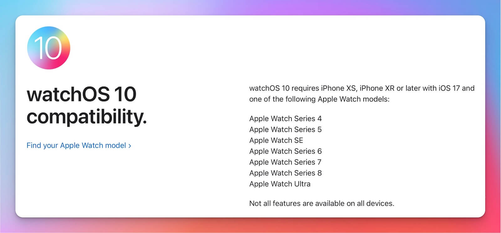 Thiết bị tương thích với watchOS 10