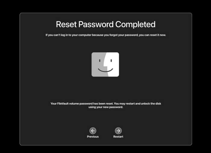 Ấn Restart (Khởi động lại) để hoàn tất quá trình đổi mật khẩu bằng Reset Password