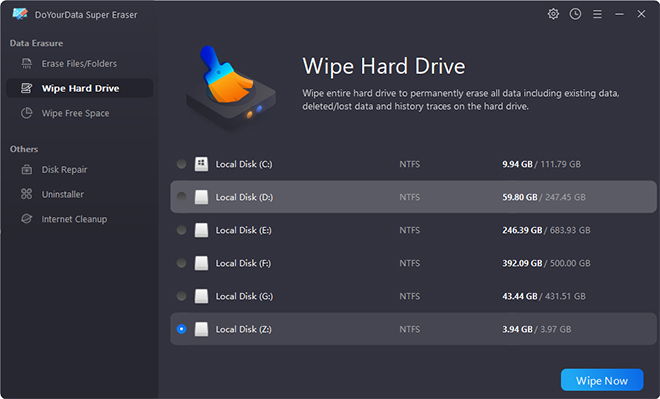 Nhấn Wipe Hard Drive, chọn ổ USB muốn format