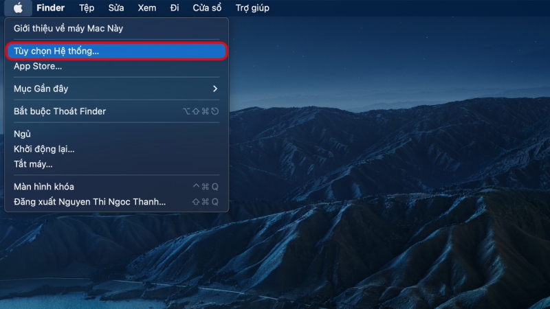 Bấm chọn “Tùy chọn hệ thống” trong danh sách thả biểu tượng Apple