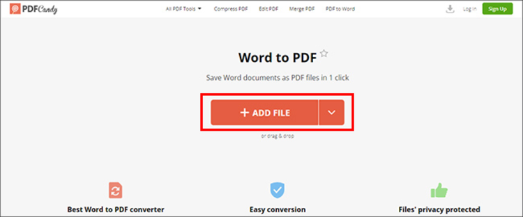 Bạn nhấn vào “Add file” để tải file word cần chuyển đổi 