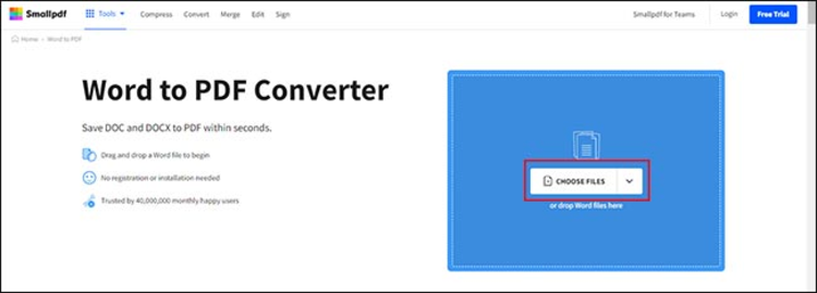 Bạn chọn “Choose Files/Chọn tập tin” để tải file word cần chuyển đổi 