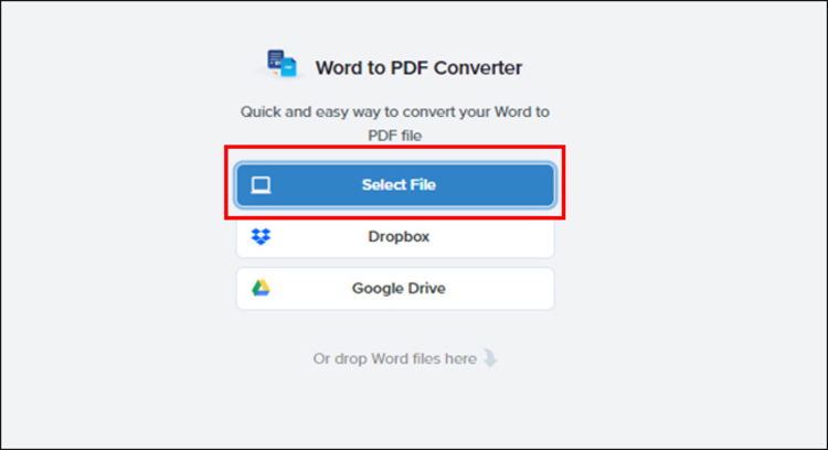 Chọn “Select File/Chọn tập tin” để tải file word cần chuyển đổi