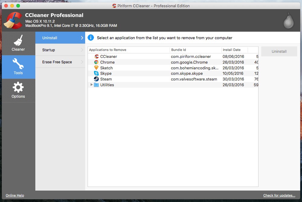Công cụ CCleaner Professional for Mac
