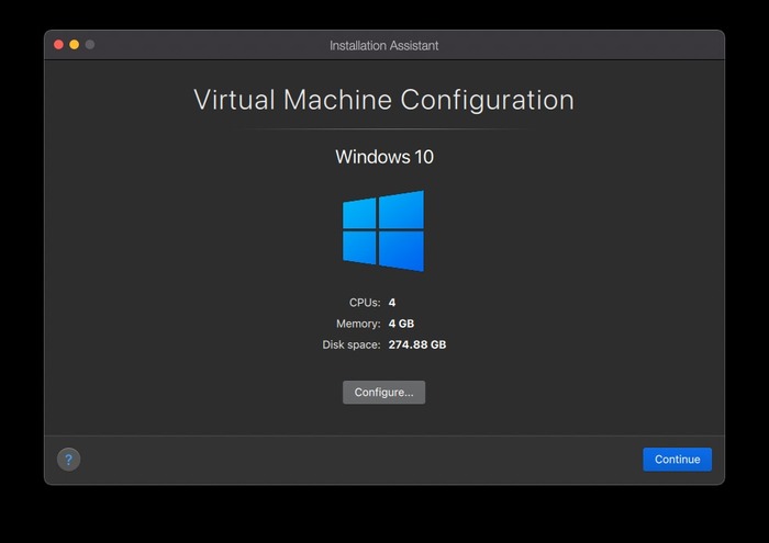 Sau khi hoàn tất điều chỉnh cấu hình Windows nhấn Continue để tiếp tục cài đặt Windows 10